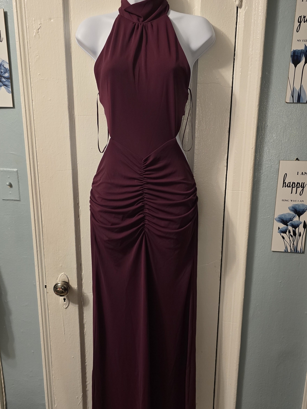 Zara Plum Halter Ruched Maxi Dress